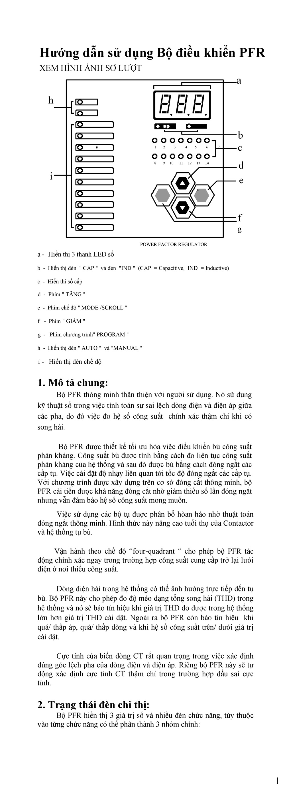 Hướng dẫn sử dụng Bộ điều khiển tụ bù PFR - Mikro - Mạch điện tử