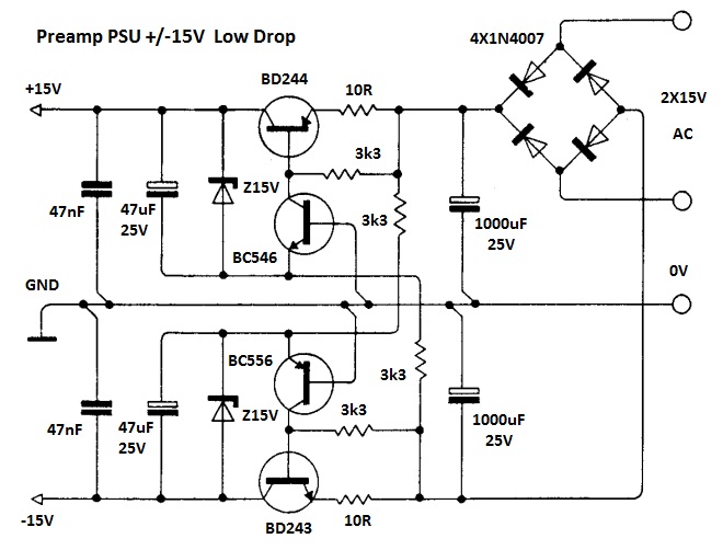 Tổng hợp sơ đồ mạch ổn áp 15V DC đối xứng và không đối xứng - Mạch điện tử