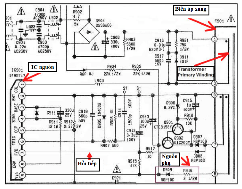 Cách nhận biết các khối chức năng nguồn xung bằng hình ảnh - Mạch điện tử