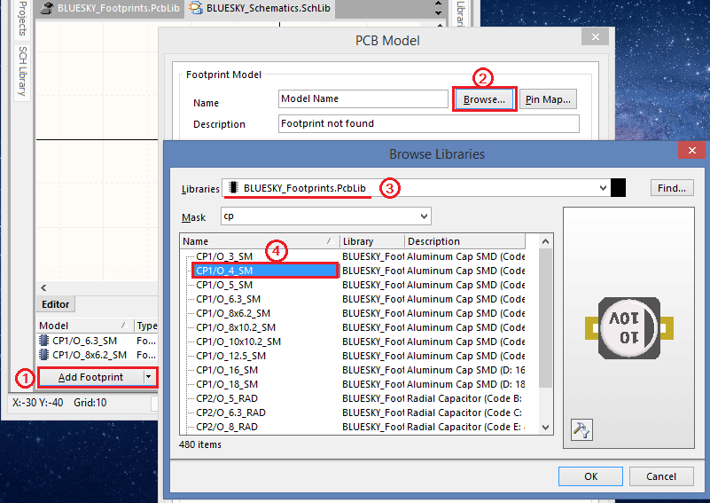 Add new footprints for a component