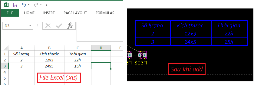 Sau khi add nội dung file Excel